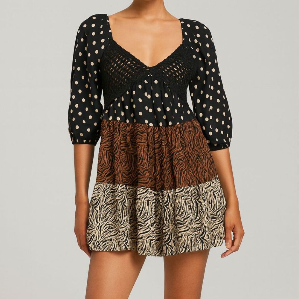 ASOS Mini Dress Tiered Ruffle Mixed Print Size 2